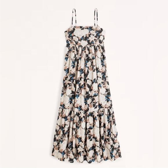 Abercrombie & Fitch Low Back Floral Babydoll Maxi Dress Womens Size M Tall - Picture 2 of 11